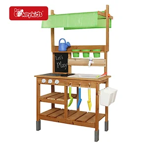 Toddler Play Outdoor Mud Kitchen with Sink, Faucet, Blackboard, Watering Pot and Planter Box for Kids W10C988
