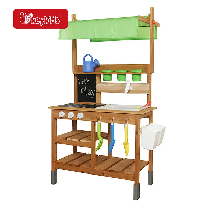 Toddler Play Outdoor Mud Kitchen with Sink, Faucet, Blackboard, Watering Pot and Planter Box for Kids W10C988